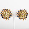 Pair of Schlumberger for Tiffany & Co. 18k Gold, Peridot, Sapphire and Diamond "Pineapple" Earclips