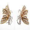 Pair of 18k Yellow Gold, 14k White Gold and Diamond Butterfly Ear Clips