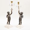 Pair of George III Painted Lead, Marble and Bronze-Mounted Figural Candlesticks