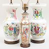 Pair of Chinese Export Famille Rose Porcelain Vases Mounted as Lamps