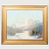 Ernest Albert  (1857-1946): Snow Scene with Red Barn