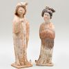 Two Chinese Painted Pottery Figures of Court Ladies