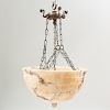 Neoclassical Metal-Mounted Alabaster Font Form Chandelier