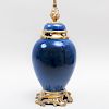 Chinese Blue Porcelain Ormolu-Mounted Jar and Cover Mounted as a Lamp