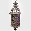 Large Victorian Bronze and Glass Hexagonal-Shaped Lantern, Possibly Italian