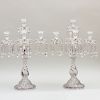 Pair of French Molded and Cut Glass Five Light Candelabra