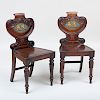 Pair of William IV Carved Mahogany and Painted Hall Chairs