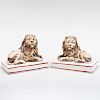 Pair of Wood & Caldwell Staffordshire Pearlware Lions