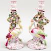 Pair of English Porcelain Candlesticks with Fantastical Birds, Possibly Chelsea