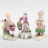 Pair of Stevenson & Hancock Derby Porcelain Figures Emblematic of Seasons and a Bow Porcelain Figure of a Musician