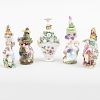 Two Chelsea Porcelain Scent Bottles and Three Chelsea Style Porcelain Scent Bottles