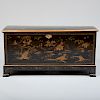 Chinese Export Black Lacquer and Parcel-Gilt Chest on Stand
