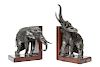 Ary Bitter Bronze Elephant Bookends Wood Base Pair