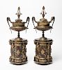 Pair of Gilt Metal Urns on Faux Marble Bases