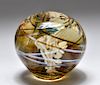 Art Glass Paperweight with Flowers, Signed