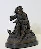 UNSIGNED. Bronze Sculpture Of A Boy With Pigeon.