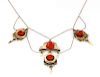 Antique Victorian 14k Rose Gold Coral Roses Drop Charm Necklace 