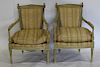 Vintage Pair Of Painted Louis XVI Style Arm Chairs