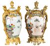 A PAIR OF MONUMENTAL FRENCH ORMOLU-MOUNTED CHINESE FAMILLE VERTE VASES, LIKELY SAMSON & CIE, PARIS