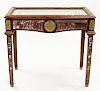 A LOUIS XVI STYLE MARBLE- AND ORMOLU BRONZE-MOUNTED MAHOGANY VITRINE TABLE, SECOND HALF OF 20TH CENTURY
