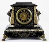 Victorian marble and slate mantel clock, 11'' h.