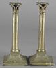 Pair of English silver plated candlesticks, late 19th c., with maker's mark TB&S, 12 1/4'' h.
