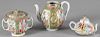 Two Chinese export rose medallion teapots, 19th c., 5 1/2'' h. and 3 1/2'' h.