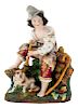 A RUSSIAN PORCELAIN FIGURE GROUP OF A FLUTIST WITH DOG, LIKELY KORNILOV PORCELAIN FACTORY, 19TH CENTURY