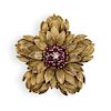 14k Gold, Ruby and Diamond Floral Brooch