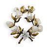 14k Gold and Pearl Floral Brooch
