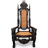 Monumental Carved Wood Throne Armchair