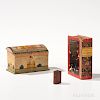 Small Paint-decorated Dome-top Box and Two Miniature Book Items