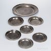 Six American Pewter Plates and a Charger