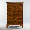 Carved Tiger Maple Tall Chest of Drawers