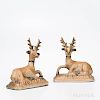 Pair of Glazed and Cobalt Decorated Stoneware Deer