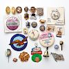 27 COMMEMORATIVE ADVERTISING COINS, MEDALS, BUTTONS