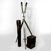 FILOTECNICA TRENCH BINOCULARS, TRIPOD, AND LEATHER CASE