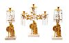 French Three Piece Gilt Metal, Glass and Alabaster Garniture 
largest height 17 x width 15 inches
