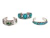Three Navajo Silver and Turquoise Cuff Bracelets