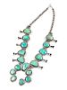 Navajo Silver and Turquoise Squash Blossom Necklace
overall length 15 inches; naja 3 3/4 inches