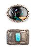 Two Turquoise and Hardstone Belt Buckles