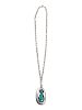 Native American Silver and Turquoise Shadowbox Pendant on Chain
overall length 28 inches; pendant length 2 5/8 inches