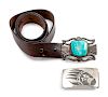 Two Native American Belt Buckles
largest buckle length 3 1/2 inches x height 2 1/2 inches