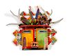 Painted Kachina Head Sculpture with Antlers and Feathers
