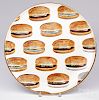 Pottery charger with cheeseburgers