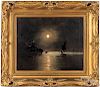 Oil on canvas moonlit seascape