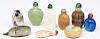 Nine Chinese carved jade and stone snuff bottles