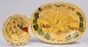 Breininger decorated redware loaf dish and bowl