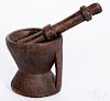 Carved treenware mortar and pestle cup