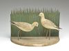 Pair of plovers on base with wooden background made to simulate grass, Shang Wheeler, Stratford, Connecticut.